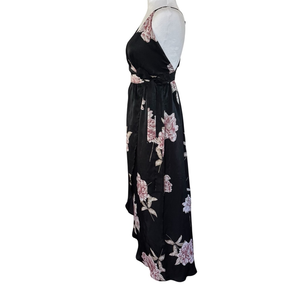 Urban Outfitters Black Satin Floral Wrap Maxi Dress S - Picture 8 of 13